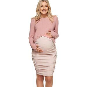 Bae the Label Maternity Count Your Blessings Skirt Pink Stone Size Medium